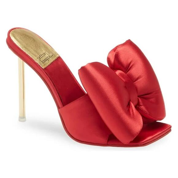 W/ box Jeffrey Campbell Sz 10 Red Satin Bow Down Pin Heel Square Toe Sandals - Picture 1 of 6